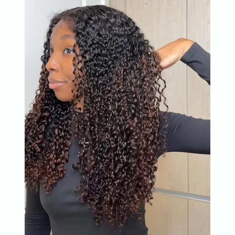 4x4/7x5 Lace Black/Ombre Brown KInky Coily Wig With 3C Hybrid Hairline Pre-Everything Wear Go Glueless Wig
