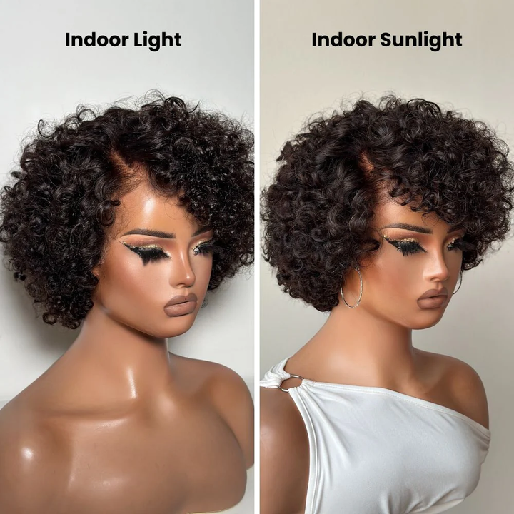 13x4 Frontal Lace Put on & Go Voluminous Curly Human Hair Wig With Bangs