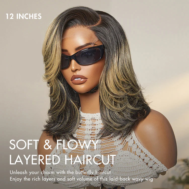 Honey Blonde Highlight Layered Cut 4X4 Lace Glueless Wig Human Hair Wig