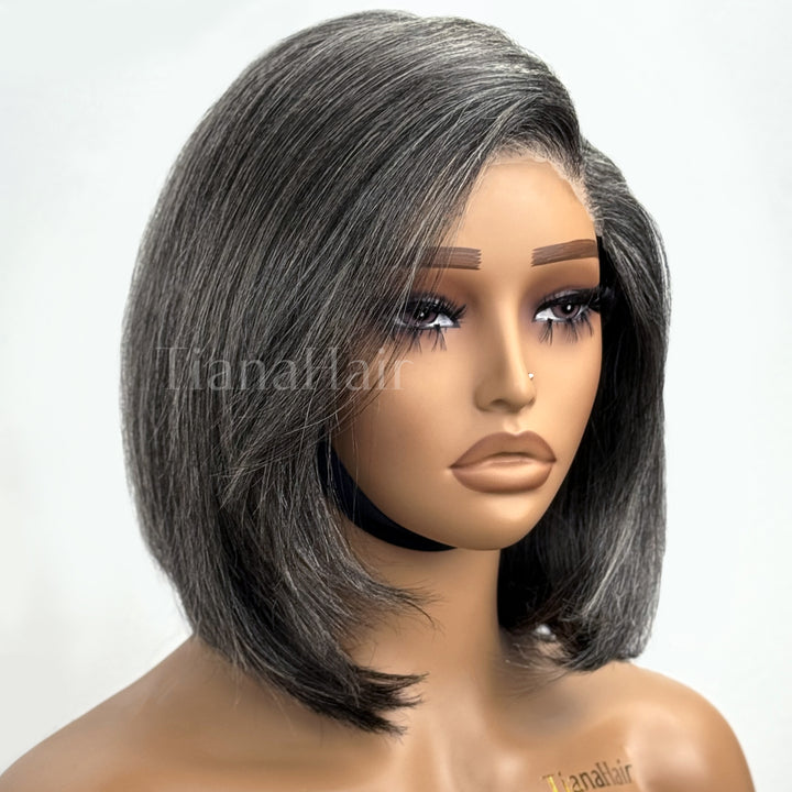 Boss Vibe Salt & Pepper 6x4 Lace Layered Bob Glueless Pre-Everything Wig