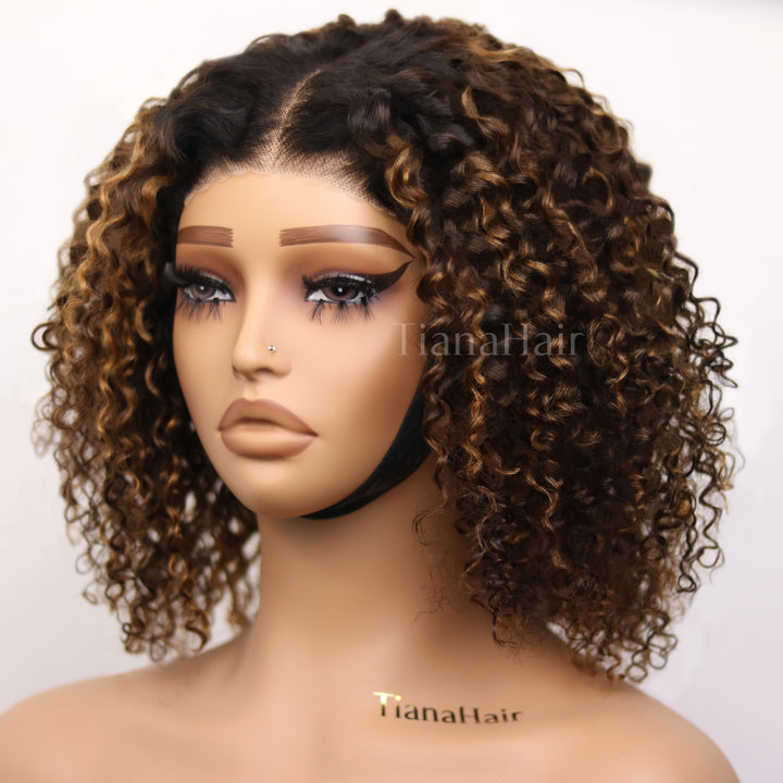 Ombre Blonde Highlight Deep Curly Glueless 4x4 Lace Wig Ready To Go