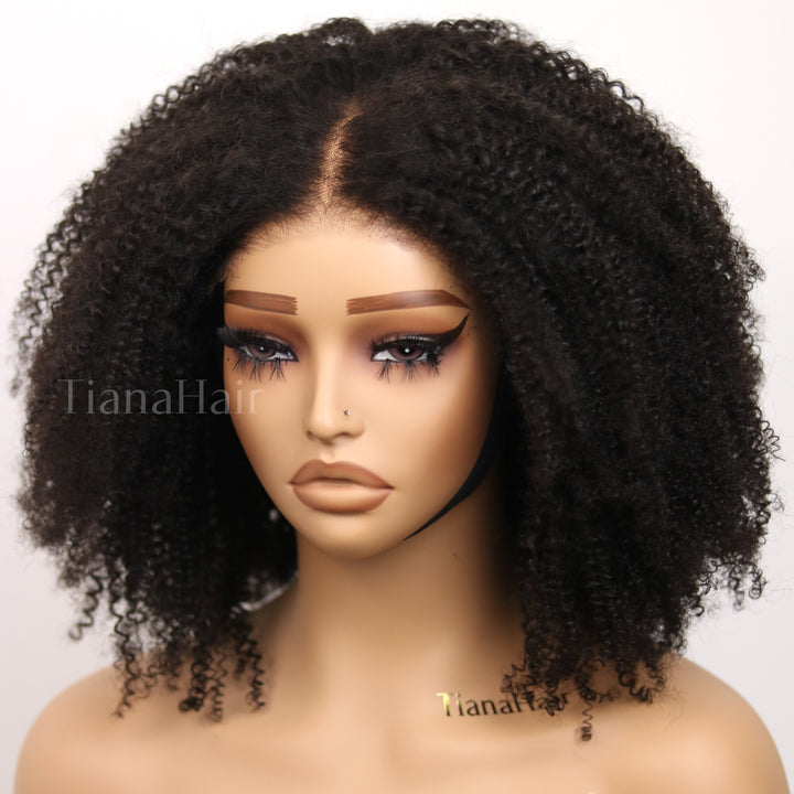 Perruque Afro Kinky Curly 6x4 pré-assemblée et transparente en dentelle sans colle 