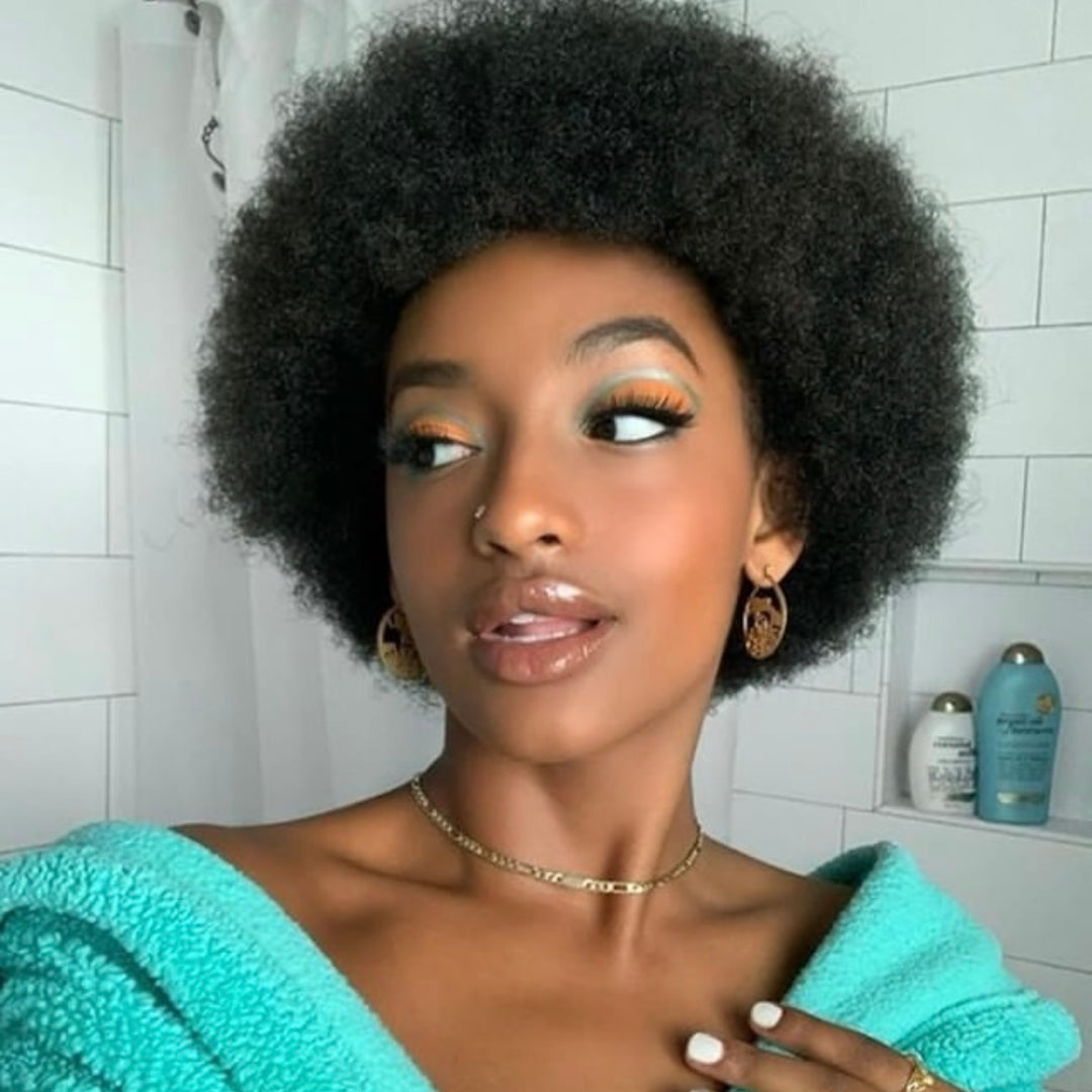 Afro Curly Bangs Wig Short Bob Fluffy Full Machine Made 100% Human Hair Wig