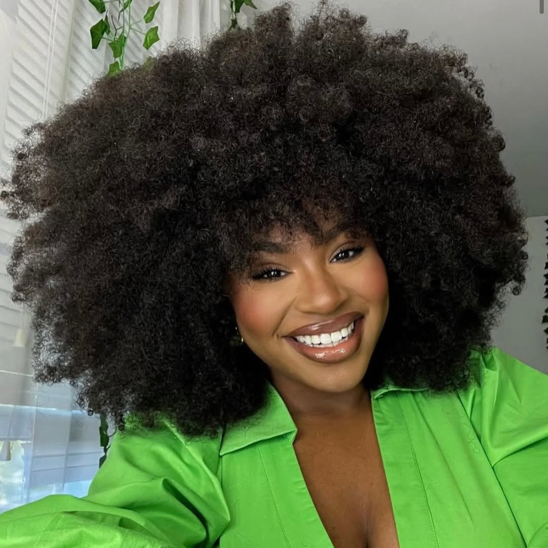 Afro Curly Bangs Wig Short Bob Fluffy Full Machine Made Human Hair Wig