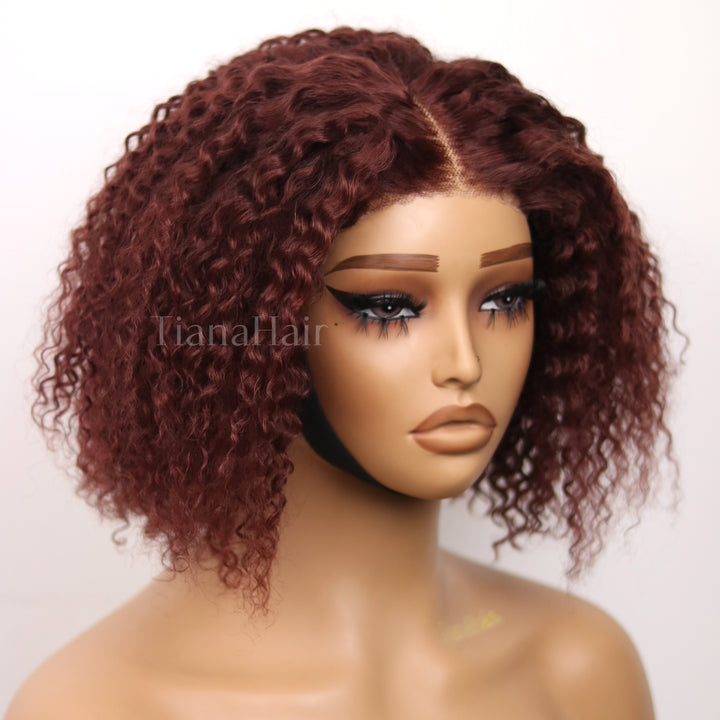 Reddish Brown Kinky Curly 4x4 Lace Wear And Go Glueless Short Curly Wig