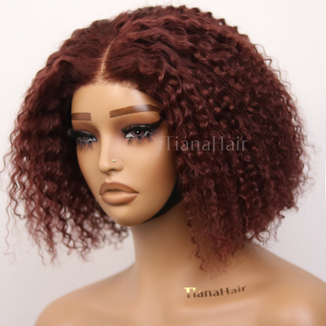 Reddish Brown Kinky Curly 4x4 Lace Wear And Go Glueless Short Curly Wig