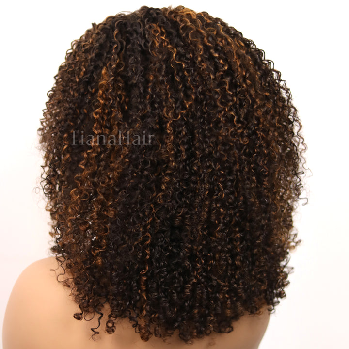 Copper Highlight Kinky Curly 4x4 Lace Wear And Go Glueless Curly Wig