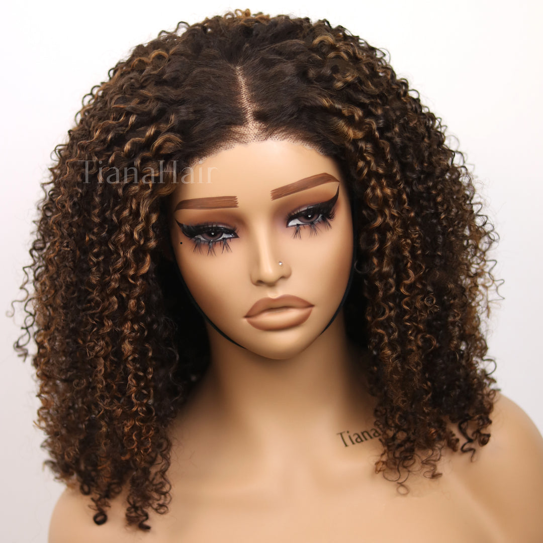 Copper Highlight Kinky Curly 4x4 Lace Wear And Go Glueless Curly Wig