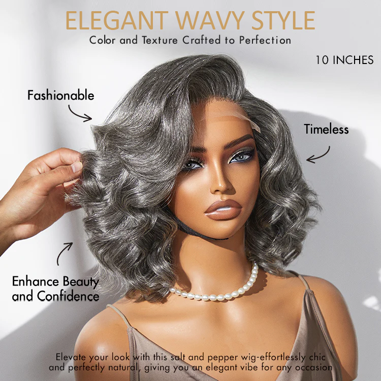 TianaHair Mature Boss Salt and Pepper Bouncy Egg Curls Glueless Transparent Lace Grey Wig.