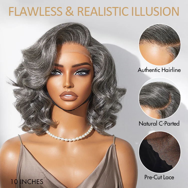 TianaHair Mature Boss Salt and Pepper Bouncy Egg Curls Glueless Transparent Lace Grey Wig.