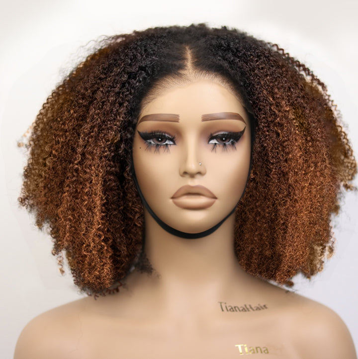 Afro Kinky Curly Ombre Brown 6x4 Pre-Everyhthing & Transparent Lace Wear Go Glueless Wig