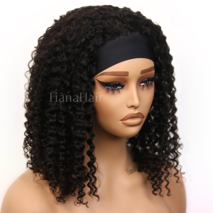 Kinky Curly Glueless No Lace Headband Long Wig 100% Human Hair