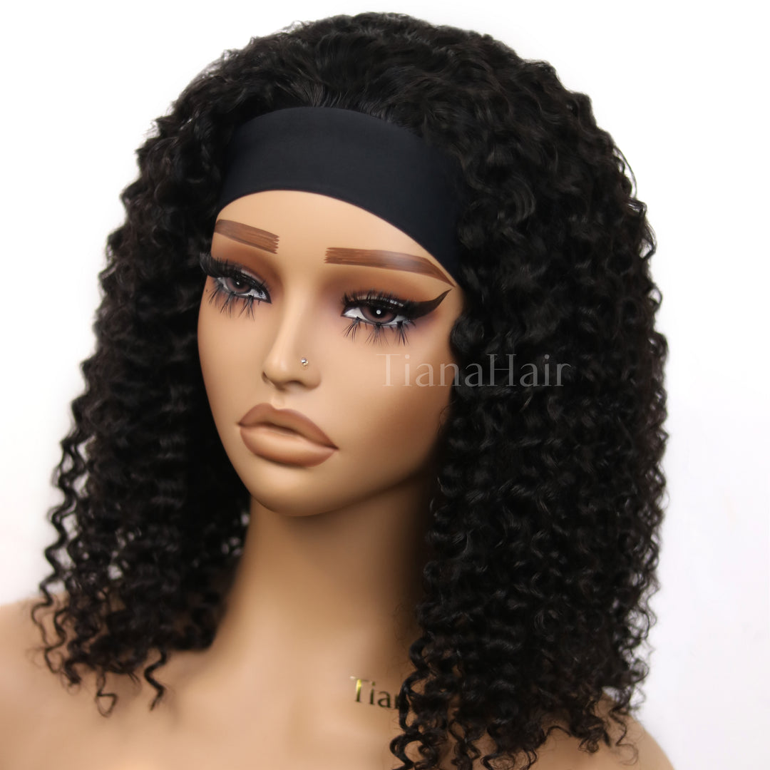 Kinky Curly Glueless No Lace Headband Long Wig 100% Human Hair