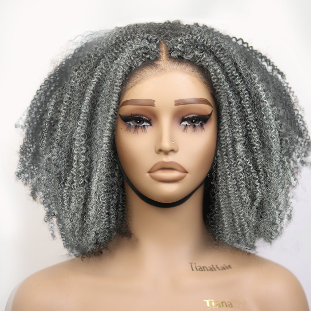 Afro Kinky Curly Salt & Pepper 6x4 Pre-Plucked & Transparent Lace Wear Go Glueless Wig