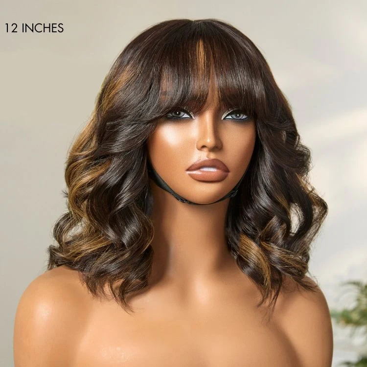 Blonde Highlight 6x4 Lace Loose Wave Wear And Go Glueless Wig with Bangs