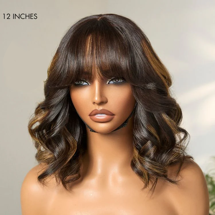 Blonde Highlight 6x4 Lace Loose Wave Wear And Go Glueless Wig with Bangs