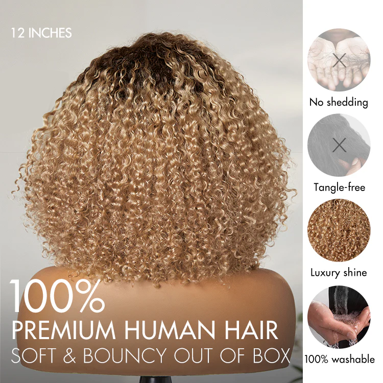 Ombre Ash Blonde 6x4 Lace Kinky Curly Wear And Go Glueless Wig