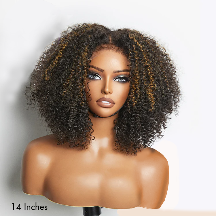 4C Edges Brown Highlight Afro Curly 6x4 Lace Pre-Everything Wear And Go Glueless Wig