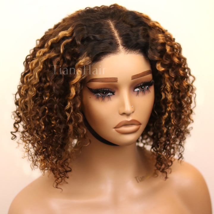 Ombre Blonde Highlight Deep Curly Glueless 4x4 Lace Wig Ready To Go