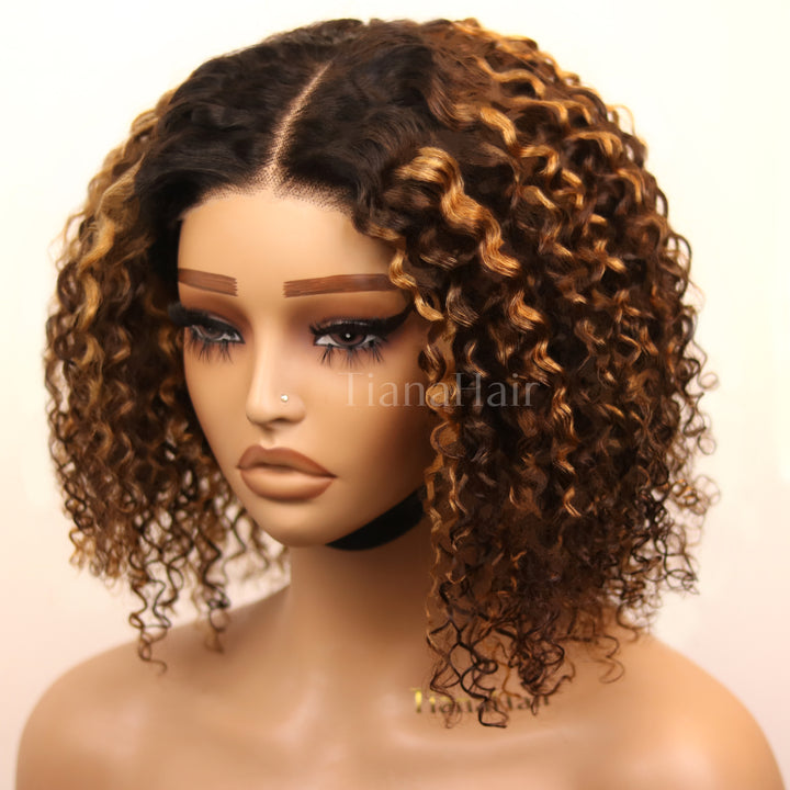 Ombre Blonde Highlight Deep Curly Glueless 4x4 Lace Wig Ready To Go