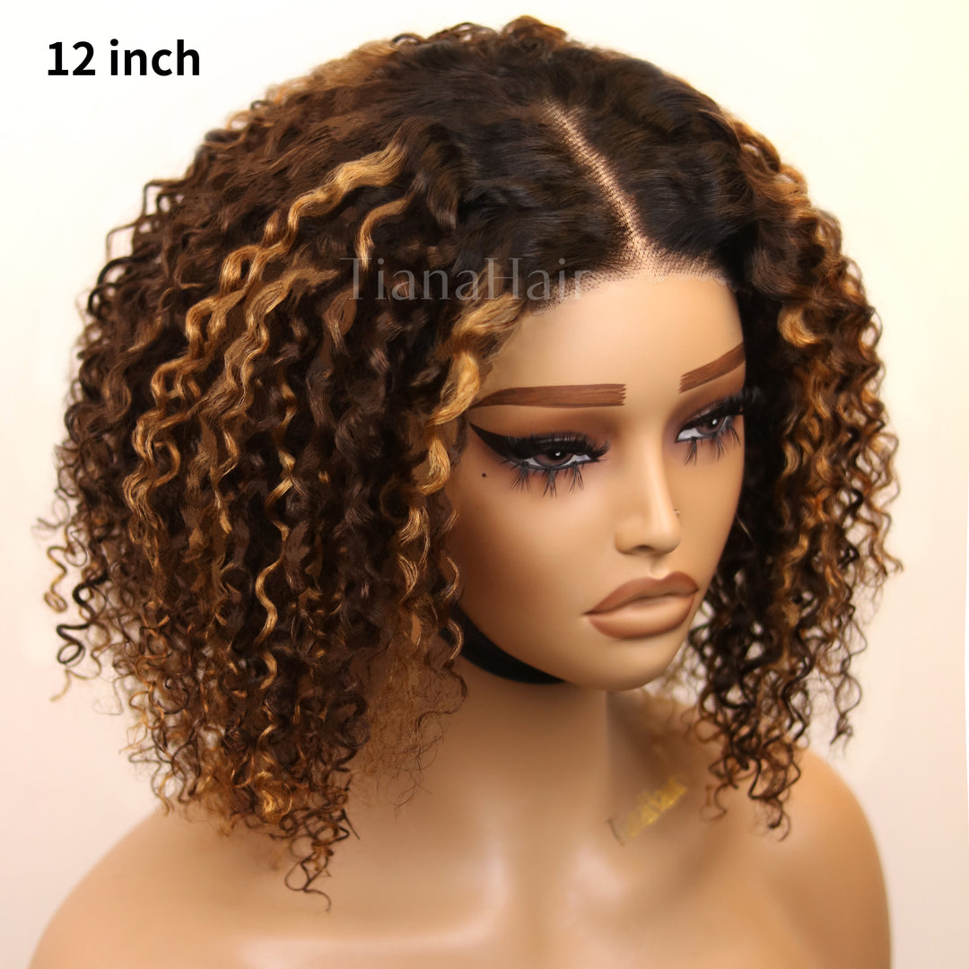 Ombre Blonde Highlight Deep Curly Glueless 4x4 Lace Wig Ready To Go