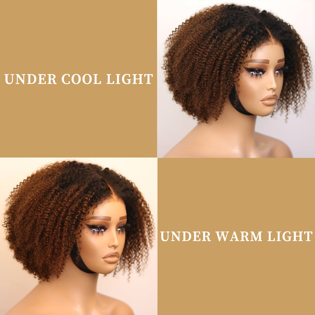 Afro Kinky Curly Ombre Chocolate 6x4 Pre-Everyhthing & Transparent Lace Wear Go Glueless Wig