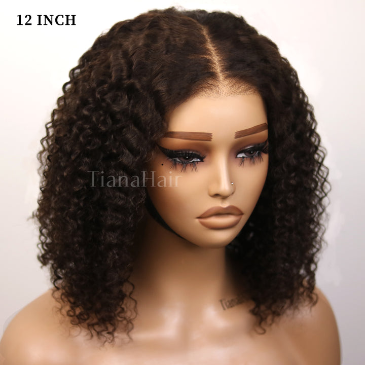 Dunkelbraune 7x5 vorgeschnittene Spitze, klebefrei, Kinky Curly Wear Go Perücke 