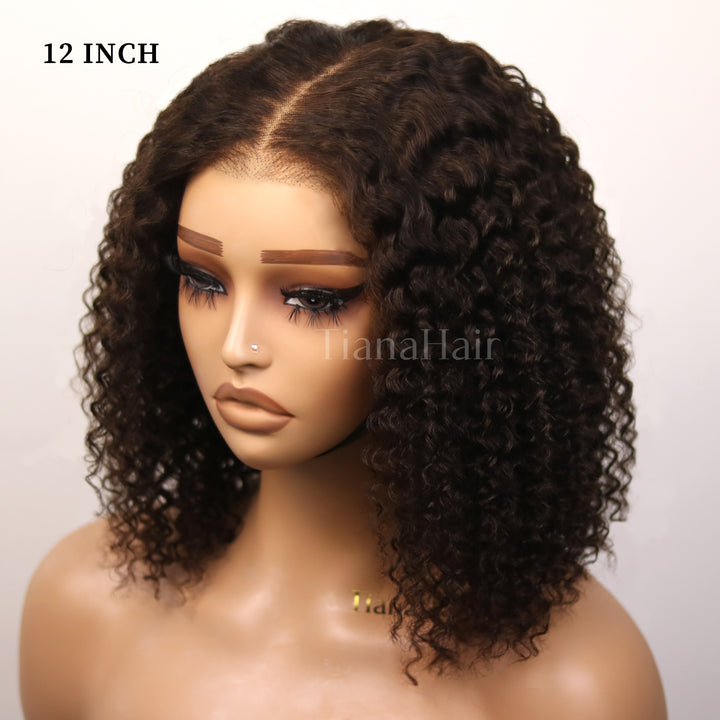 Dunkelbraune 7x5 vorgeschnittene Spitze, klebefrei, Kinky Curly Wear Go Perücke 