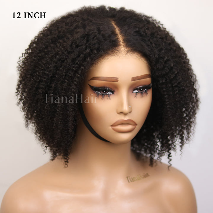 Perruque Afro Kinky Curly 6x4 pré-assemblée et transparente en dentelle sans colle 