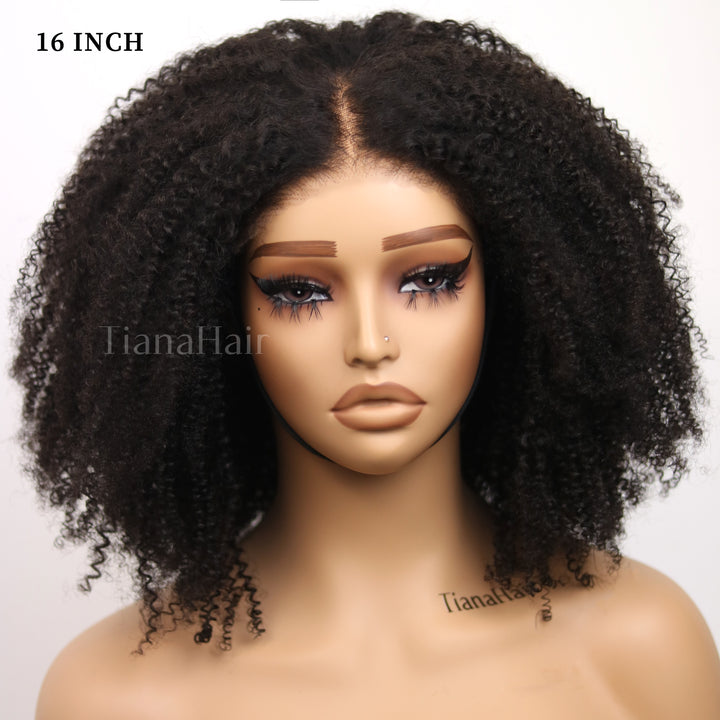 Perruque Afro Kinky Curly 6x4 pré-assemblée et transparente en dentelle sans colle 