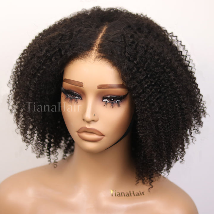 Perruque Afro Kinky Curly 6x4 pré-assemblée et transparente en dentelle sans colle 