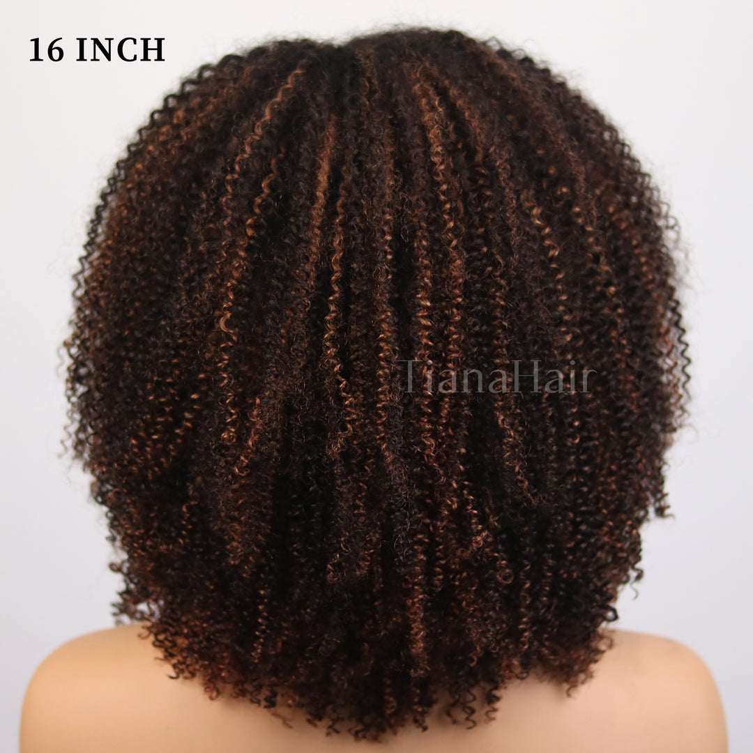 Perruque Afro Kinky Curly 6x4 pré-assemblée et transparente en dentelle sans colle 