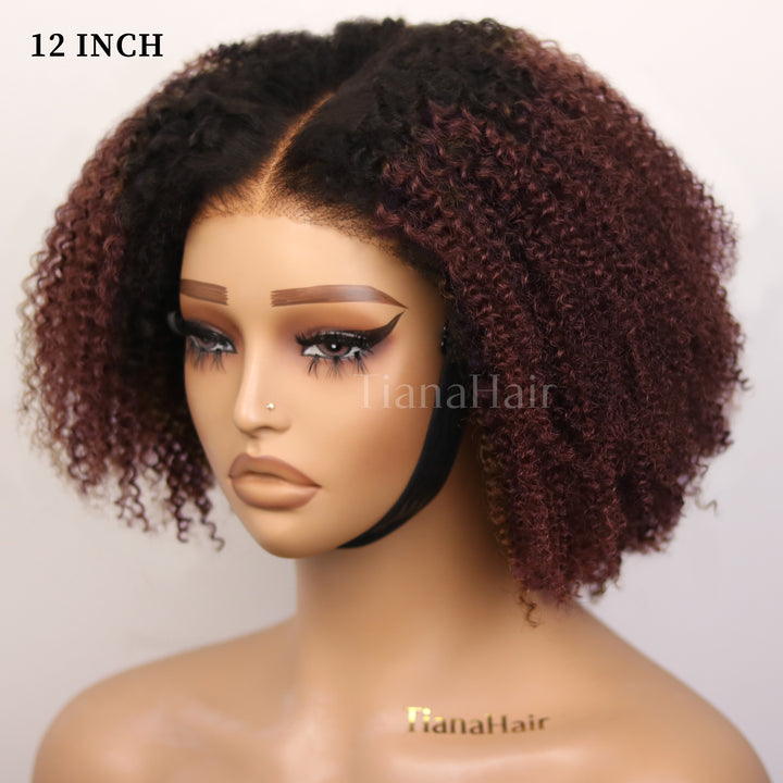 Afro Kinky Curly Reddish Brown 7x5 Pre-Everyhthing & Transparent Lace Wear Go Glueless Wig