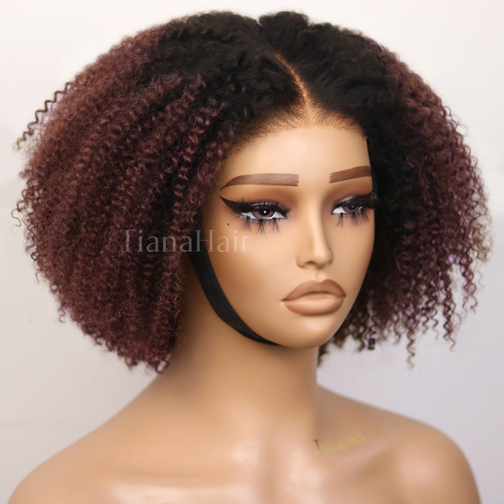 Afro Kinky Curly Reddish Brown 7x5 Pre-Everyhthing & Transparent Lace Wear Go Glueless Wig