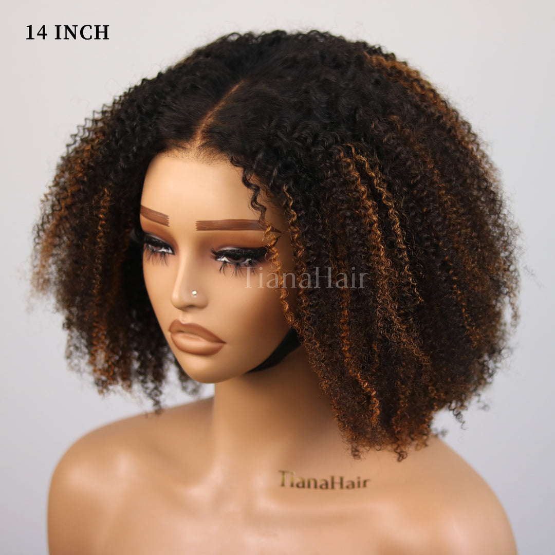 Afro Kinky Curly Brown Highlight 6x4 Pre-Everyhthing & Transparent Lace Wear Go Glueless Wig