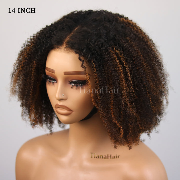 Afro Kinky Curly Brown Highlight 6x4 Pre-Everyhthing & Transparent Lace Wear Go Glueless Wig