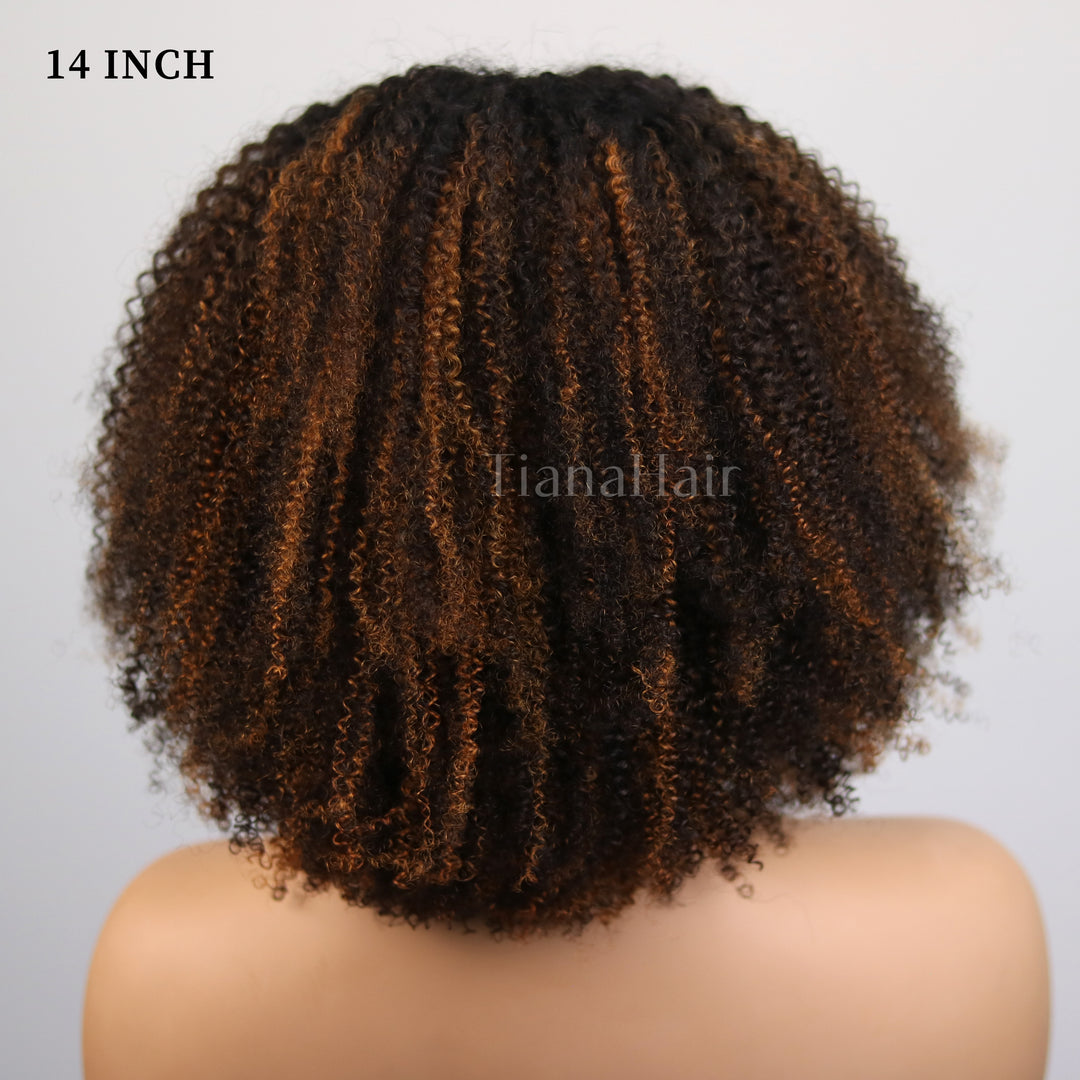 Afro Kinky Curly Brown Highlight 6x4 Pre-Everyhthing & Transparent Lace Wear Go Glueless Wig
