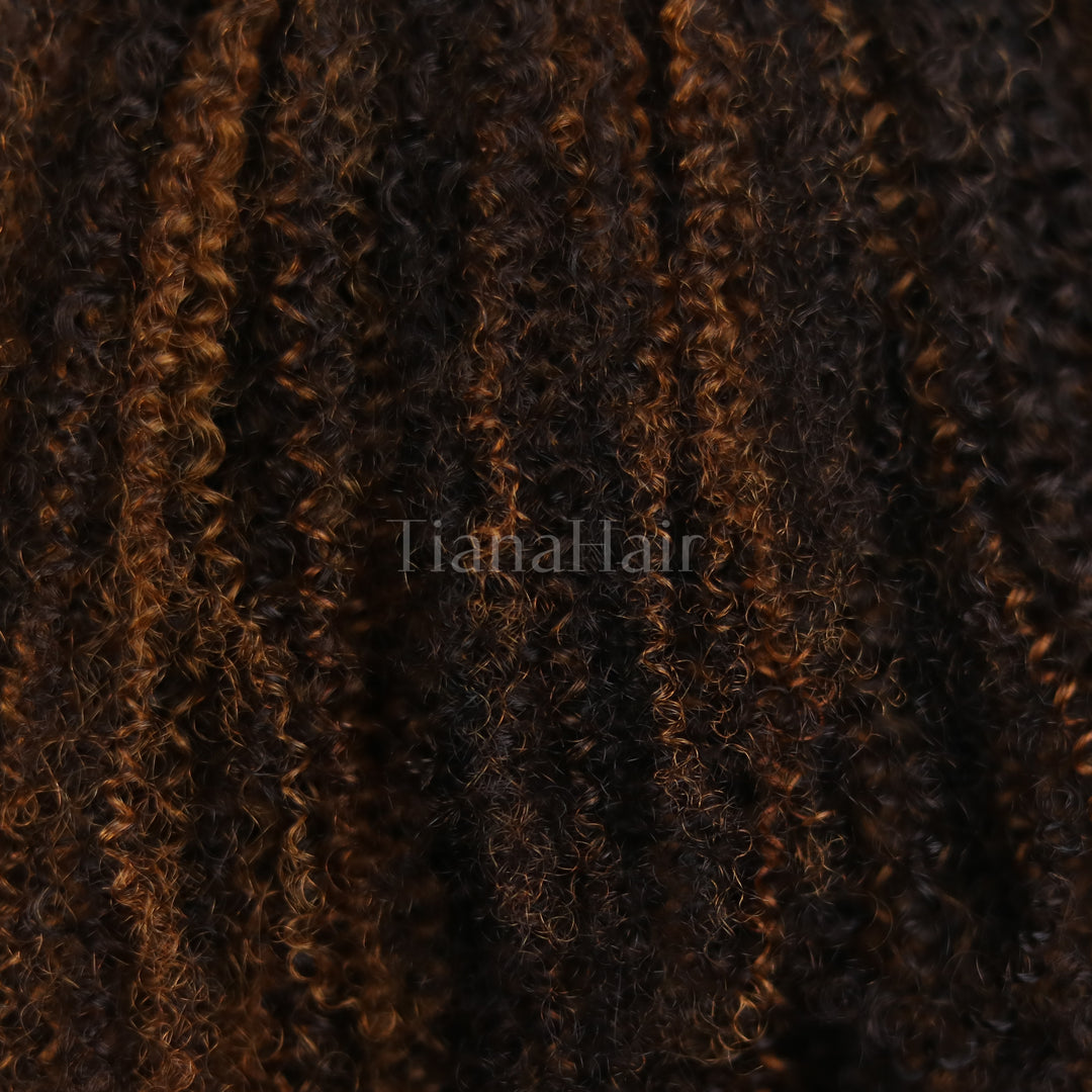 Afro Kinky Curly Brown Highlight 6x4 Pre-Everyhthing & Transparent Lace Wear Go Glueless Wig