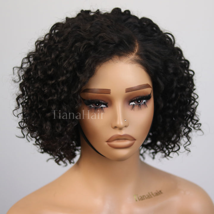 Trendy Short Cut Curly 6x4 Closure Lace Put On And Go Glueless Left Side Part Wig 100% Human Hair