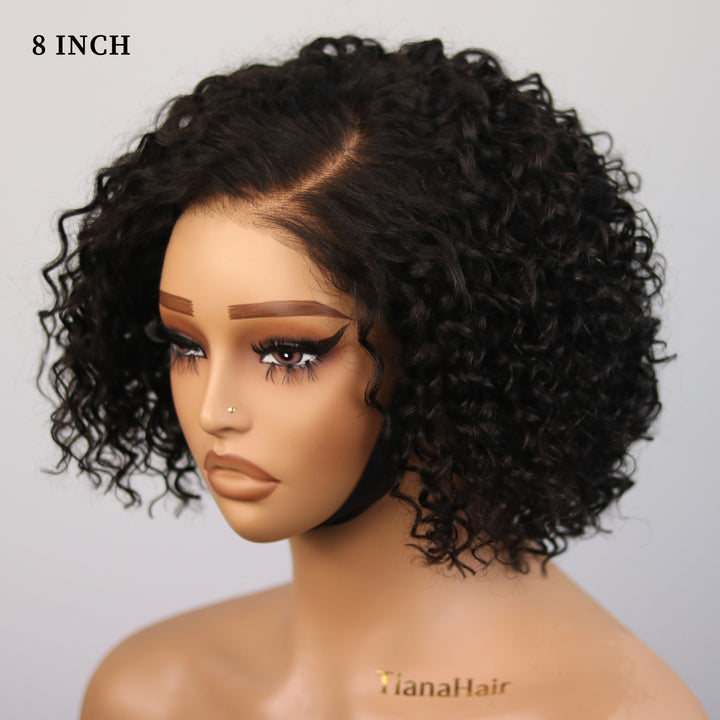Trendy Short Cut Curly 6x4 Closure Lace Put On And Go Glueless Left Side Part Wig 100% Human Hair