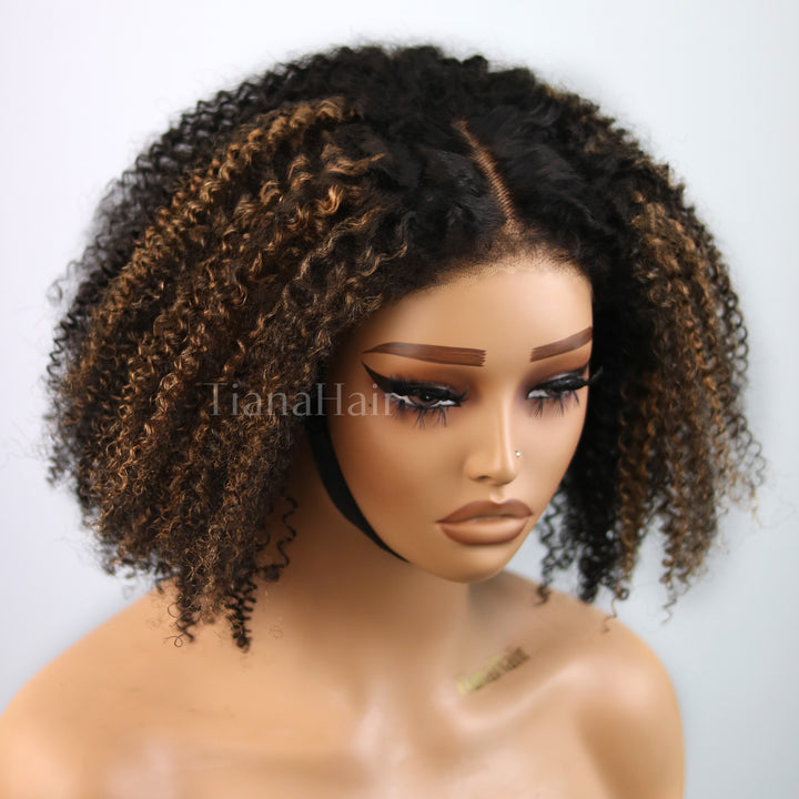 4C Edges Brown Highlight Afro Curly 6x4 Lace Pre-Everything Wear And Go Glueless Wig