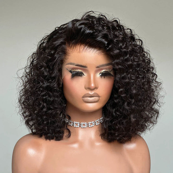 7x5 Lace Fluffy Water Wave Natural Black Wig 100% Human Hair
