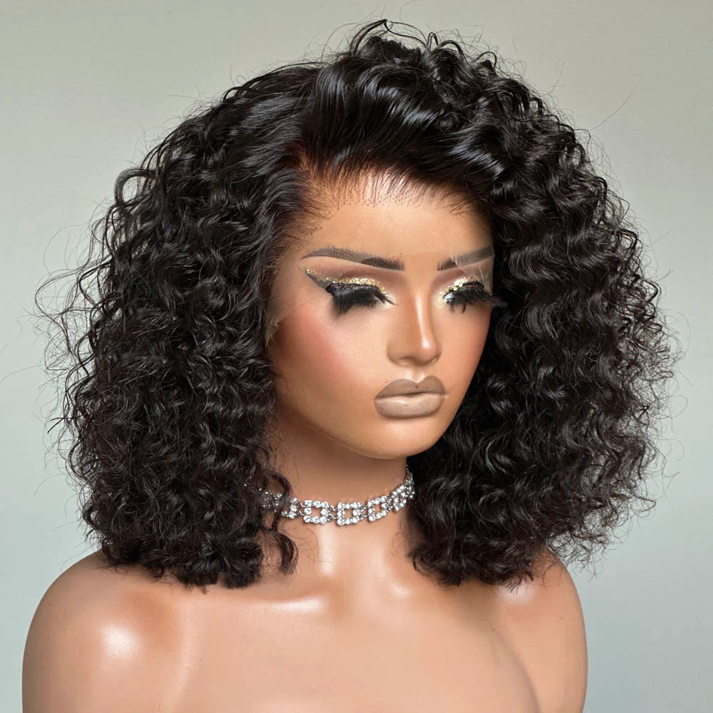 7x5 Lace Fluffy Water Wave Natural Black Wig 100% Human Hair