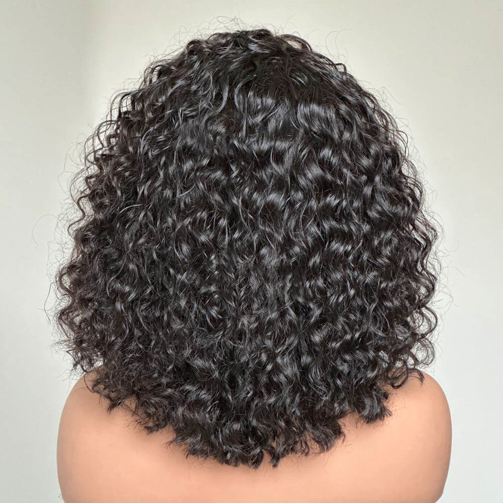 7x5 Lace Fluffy Water Wave Natural Black Wig 100% Human Hair