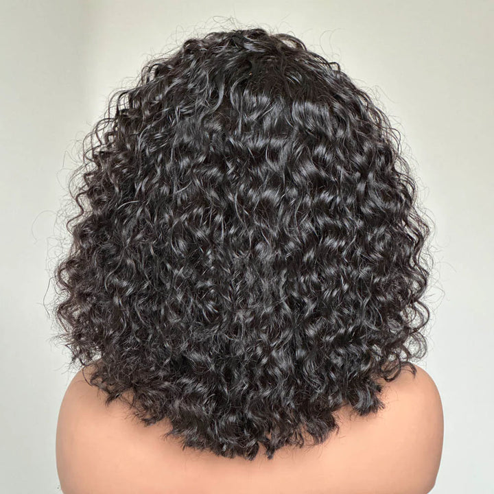 7x5 Lace Fluffy Water Wave Natural Black Wig 100% Human Hair
