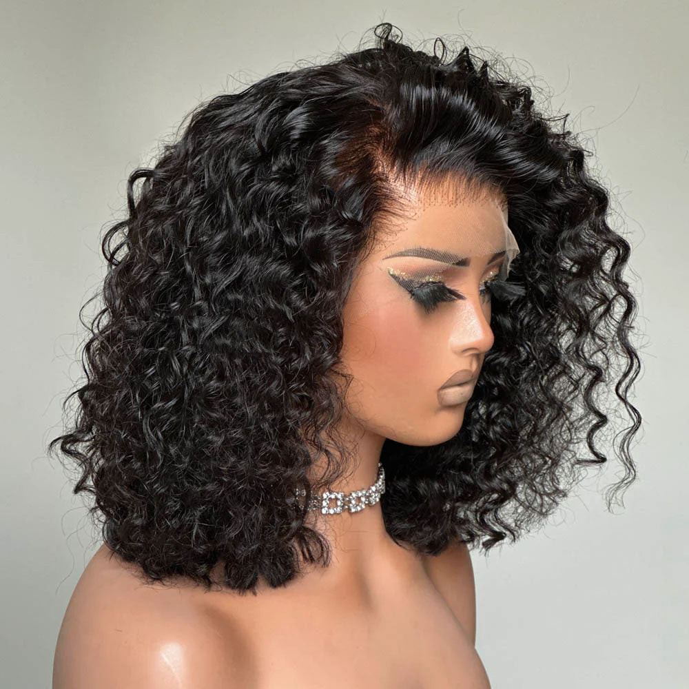 7x5 Lace Fluffy Water Wave Natural Black Wig 100% Human Hair