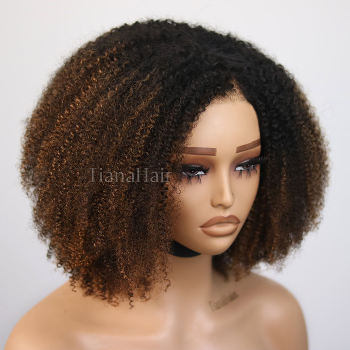 Afro Kinky Curly Ombre Coffee Highlights 6x4 Pre-Everyhthing & Transparent Lace Wear Go Glueless Wig