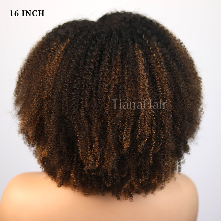 Afro Kinky Curly Ombre Coffee Highlights 6x4 Pre-Everyhthing & Transparent Lace Wear Go Glueless Wig