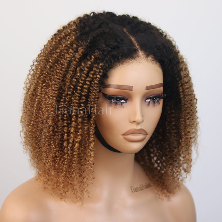 Afro Kinky Curly Ombre Chestnut Brown 6x4 Pre-Everyhthing & Transparent Lace Wear Go Glueless Wig