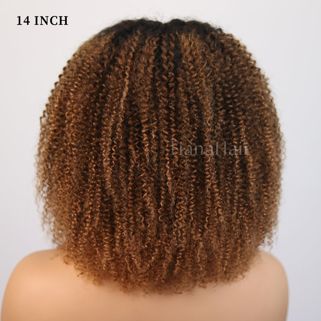Afro Kinky Curly Ombre Chestnut Brown 6x4 Pre-Everyhthing & Transparent Lace Wear Go Glueless Wig